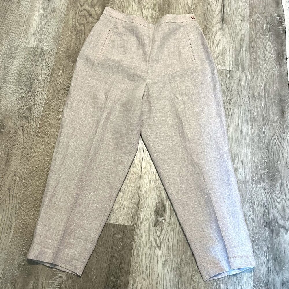 Talbots 100% Irish Linen Cropped Pleated Trouser in Oatmeal - Picture 1 of 9